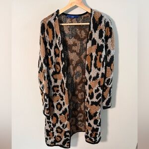 Apt. 9‎ Womens Leopard Print Longline Open Front Cardigan Sweater Duster Small